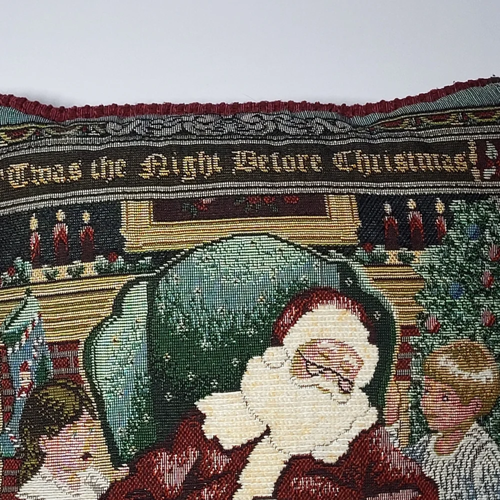 Betty Whitaker Christmas Tapestry Throw Pillow with Sleeping Santa Design